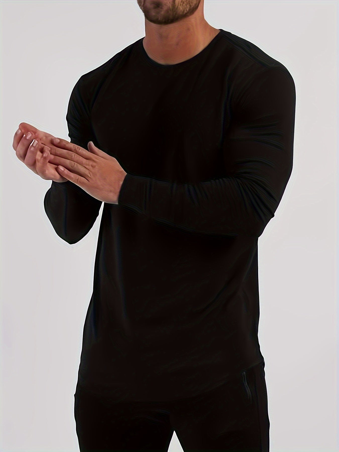 Mens Premium Solid Hue Slim Fit Long Sleeve Sports Shirt - Comfortable Crew Neck, Athletic for Fitness, Hiking & More - Versatile Top for Active Men