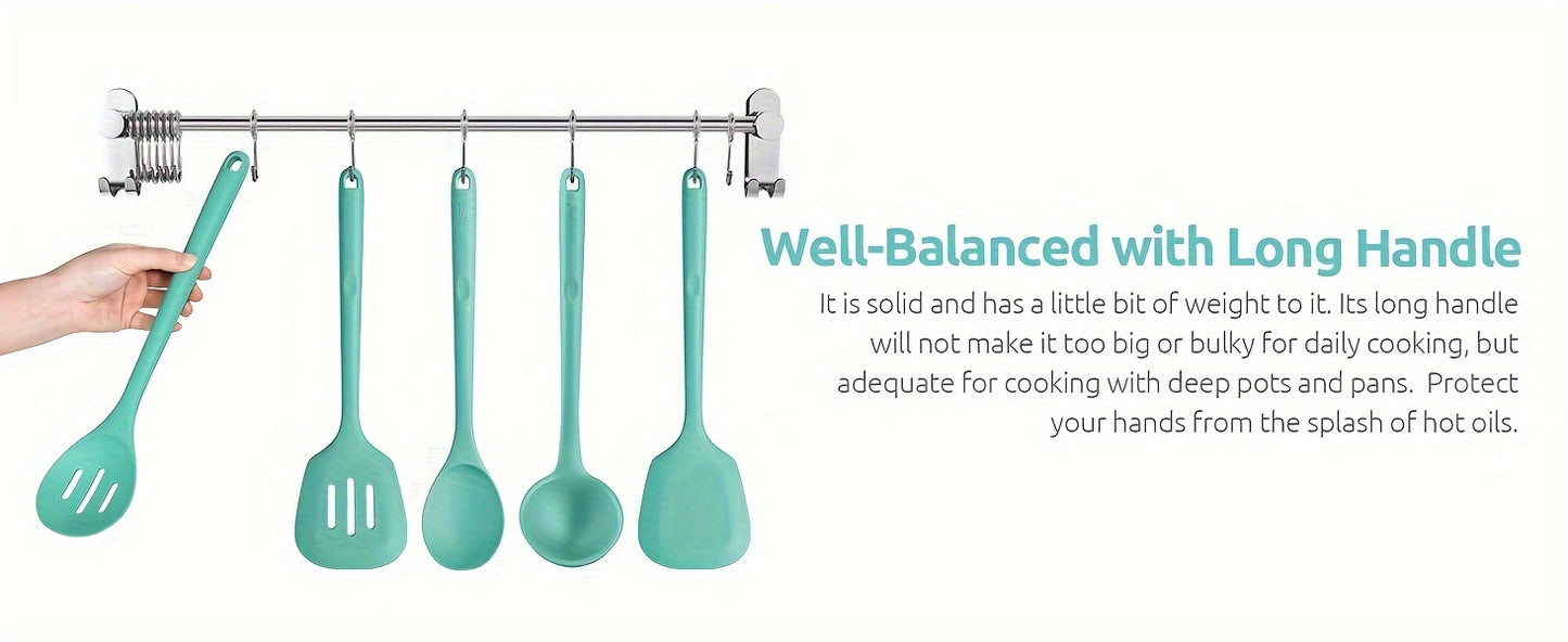 5pcs/set Cookware Set, 13.6in Silicone High Heat Resistant Kitchen Utensil, Cooking Tools Gadgets Set, BPA Free Non Stick Solid And Slotted Turner Spatula, Mixing Spoon, And Soup Ladle, For Home Kitchen And Restaurant, Kitche