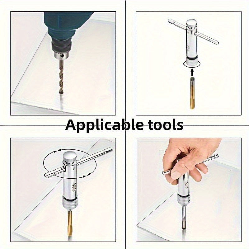 5pcs Stainless Steel Tap and Die Set with Chrome-Plated Wrench - Precision Thread Cutting Tools for Metalworking and Gear Repair, Ideal for Projects, Metalworking Tools|Sleek Metallic Finish|Durable Construction, Metalworking