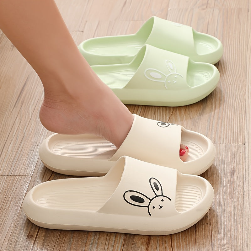 Ultra-Comfy Womens Kawaii Rabbit Pillow Slides - Soft Non-slip EVA Open Toe Slippers for Indoor Home Relaxation - Durable & Quick-dry Bathroom Slippers