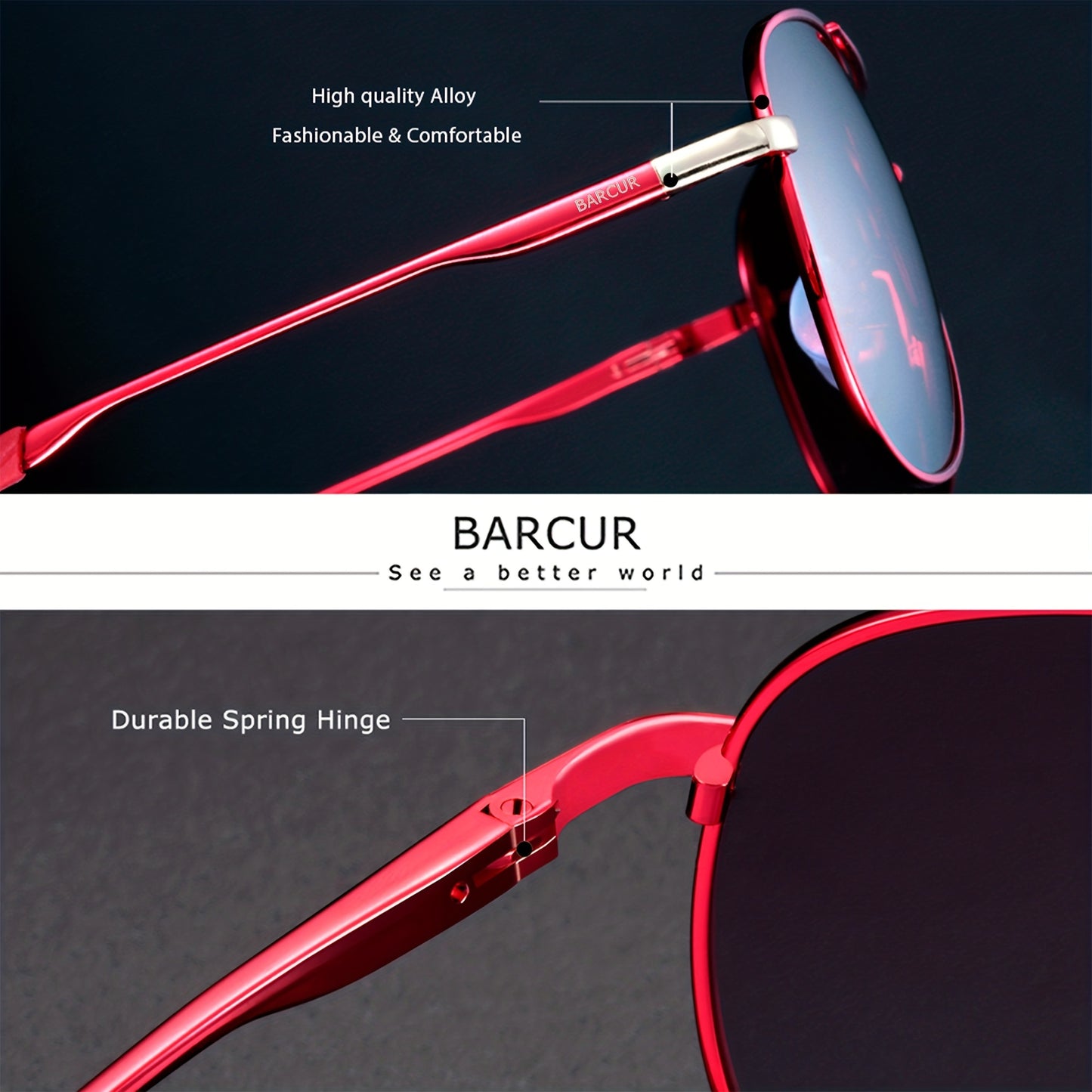BARCUR Polarized Women Men Gradient Metal Pilot UV400 Female Gafas Oculos De Sol Masculino (With Case) with gifts box Mother's Day/give gifts