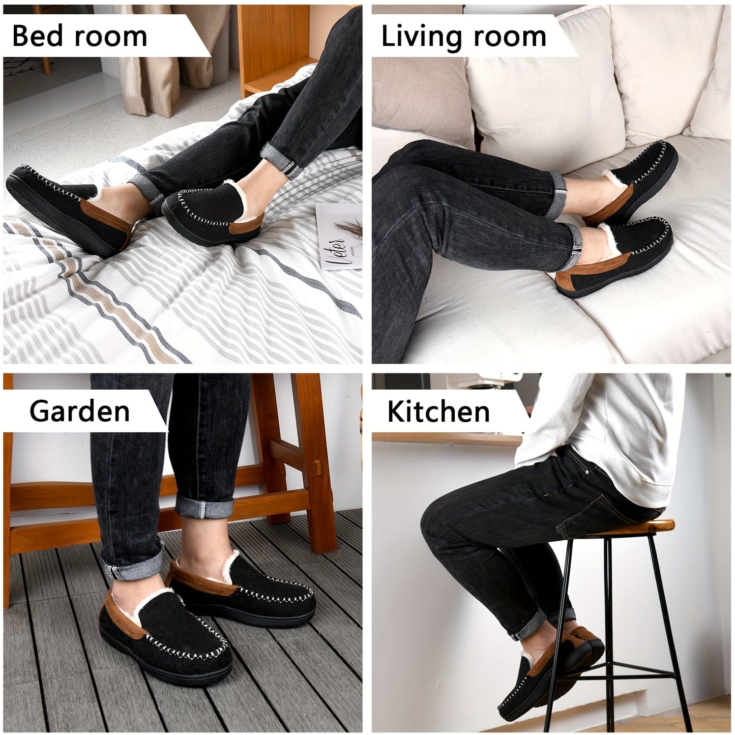 Moc Toe Home Slippers Soft Plush Cozy House Slippers Anti-skid Slip-on Shoes Indoor For Men Winter Shoes