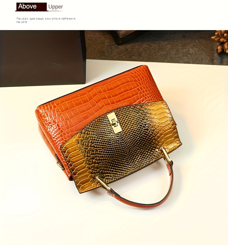 Premium Luxury Womens Retro Crocodile Pattern Bag - Stylish Crossbody Satchel with Elegant Top Handle - Versatile Shoulder & Handbag