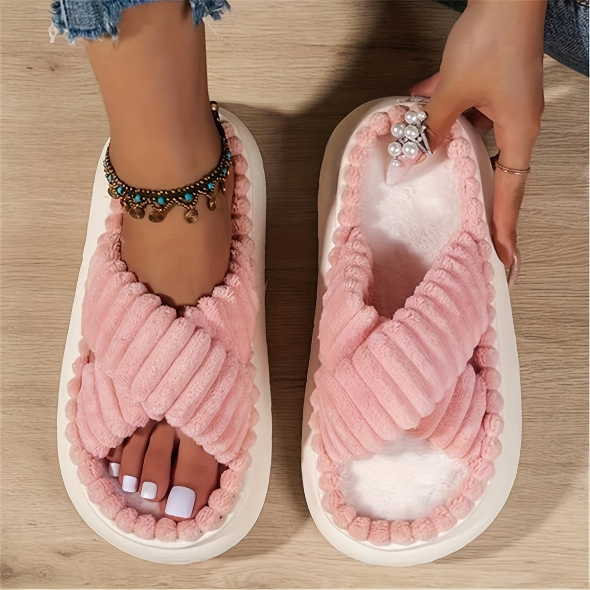 Women'S Fashion Comfort Slippers, Solid Color, Slip-on, Fabric Upper/Inner, EVA Sole, All-season House Shoes