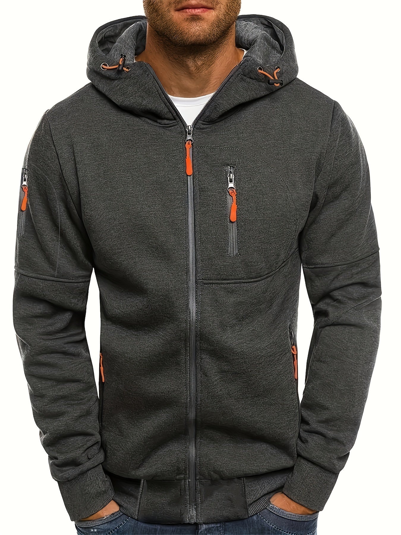 Men's Casual Hooded Long Sleeves Pockets Zip Up Outdoor Sports Sweatshirts