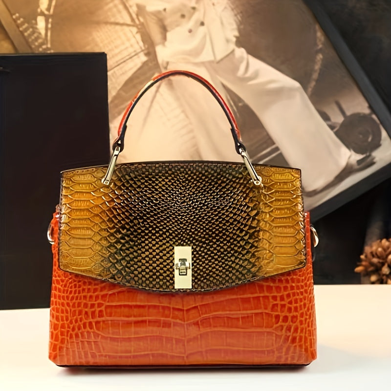Premium Luxury Womens Retro Crocodile Pattern Bag - Stylish Crossbody Satchel with Elegant Top Handle - Versatile Shoulder & Handbag