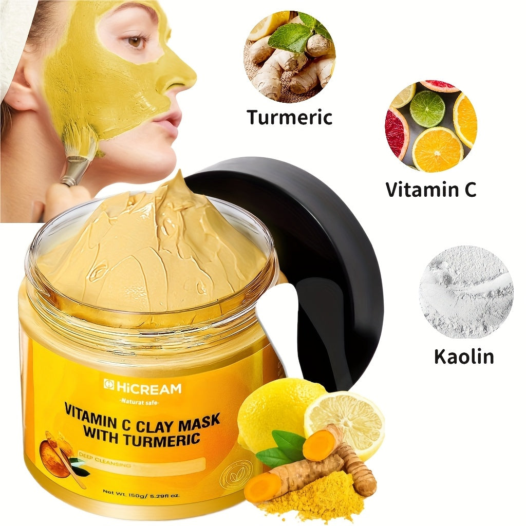 Turmeric Vitamin C Clay Facial Mask 1pcs, Deep Cleansing Light Beige Care Mask For Autumn & Winter, Rich In Kaolin & Aloe For Moisturizing, Brighten Light Beige, Christmas & Halloween Gifts, Korean Anti-aging Skincare Product