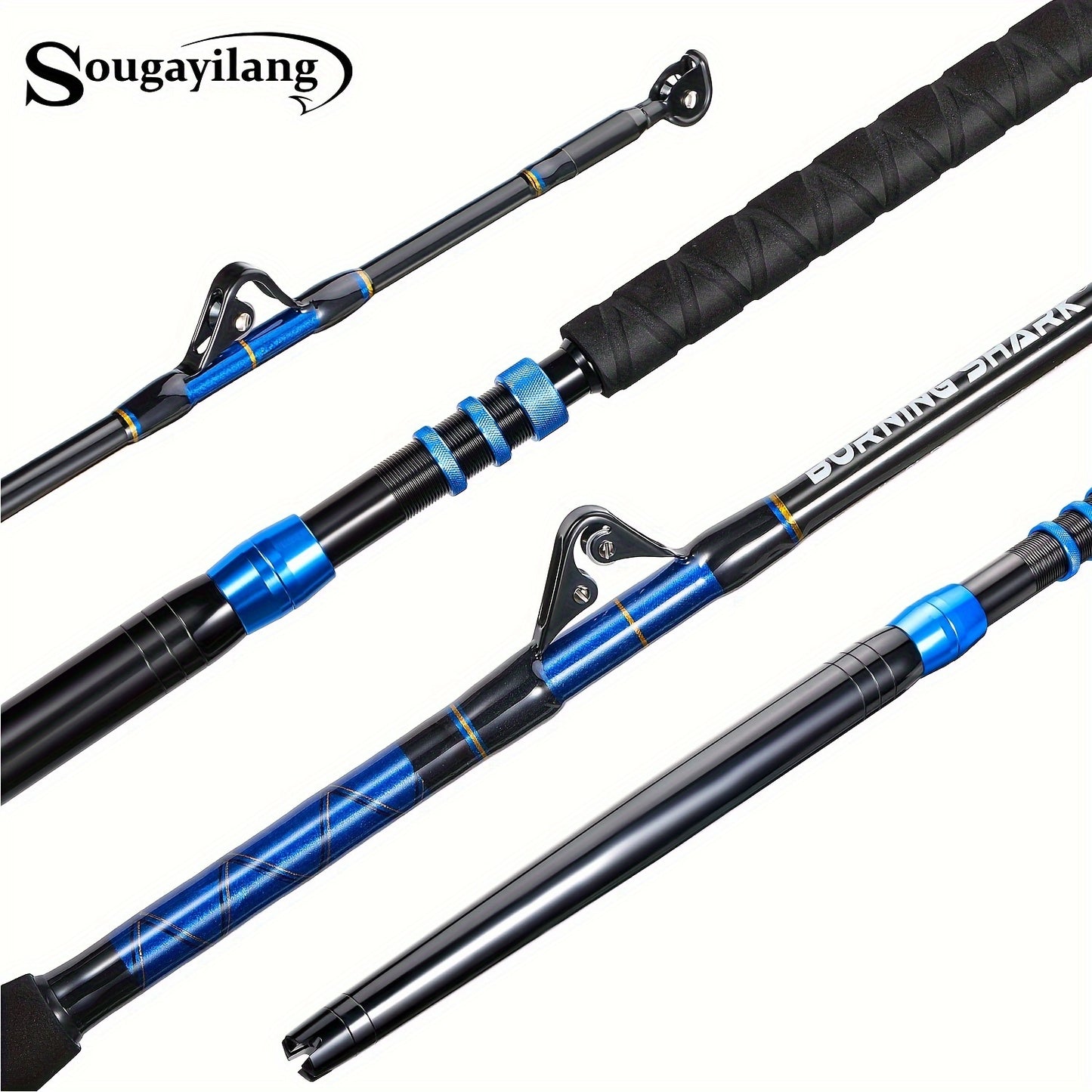 Sougayilang Heavy-Duty Carbon Fiber Boat Fishing Rod - Blue, Ambidextrous Grip for Deep Sea & Trolling, Fish Rod, Boat Rod, Deep Sea, Heavy-duty, Best for Christmas, Perfect for Thanksgiving