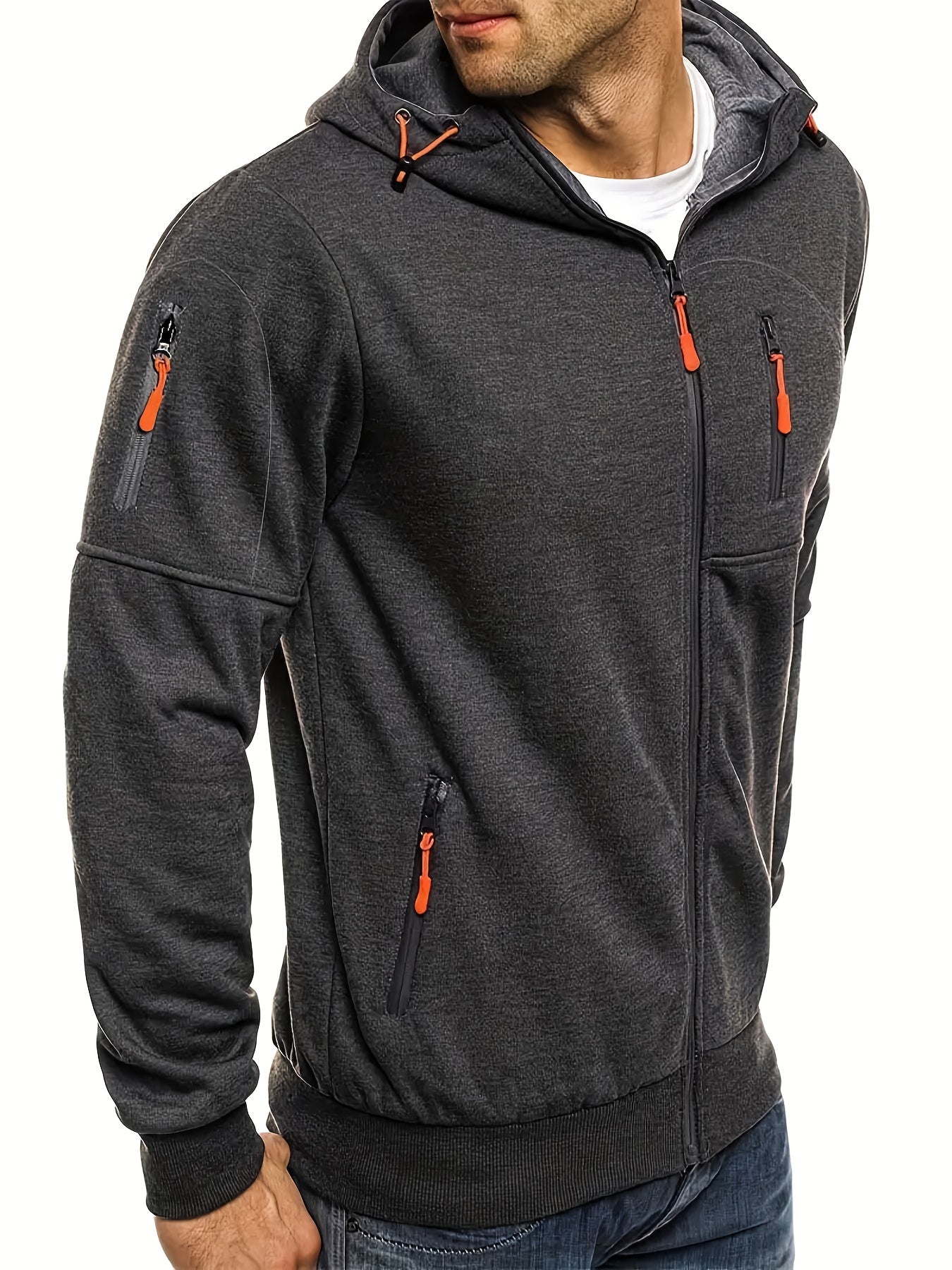 Men's Casual Hooded Long Sleeves Pockets Zip Up Outdoor Sports Sweatshirts