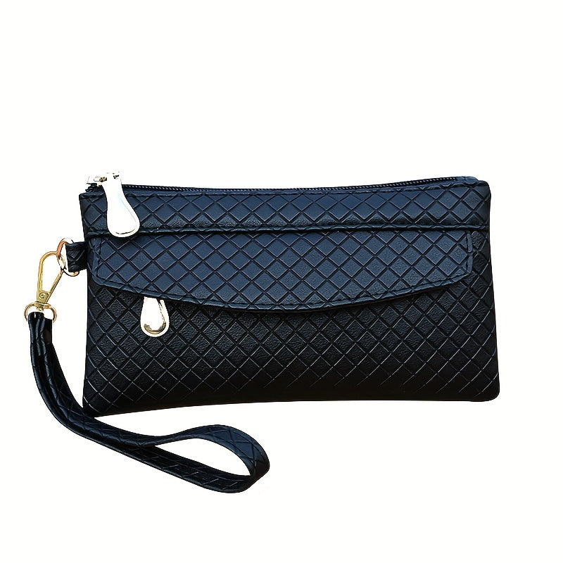 Women's Argyle Quilted Clutch Bag, Multi Zipper Wristlet Bag For Phone & Coin, Fashion Handbag