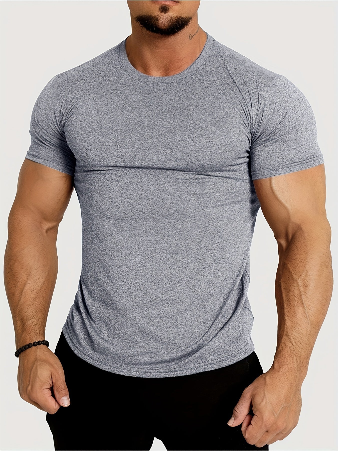 Summer Fitness Essential - Mens Quick-Drying, Breathable, Medium Stretch Polyester Short Sleeve Crew Neck T-Shirt for Sports and Casual Wear - Machine Washable, Perfect Gift for Him