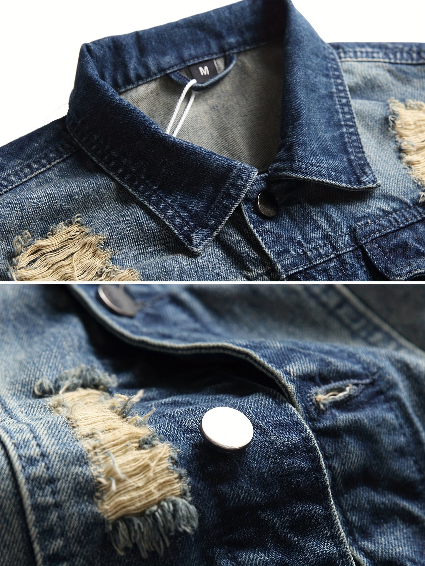 Jean Jacket for Men, Fashion Mens Denim Jacket Washed Classic Casual Distressed Ripped Slim Fit Trucker Jacket