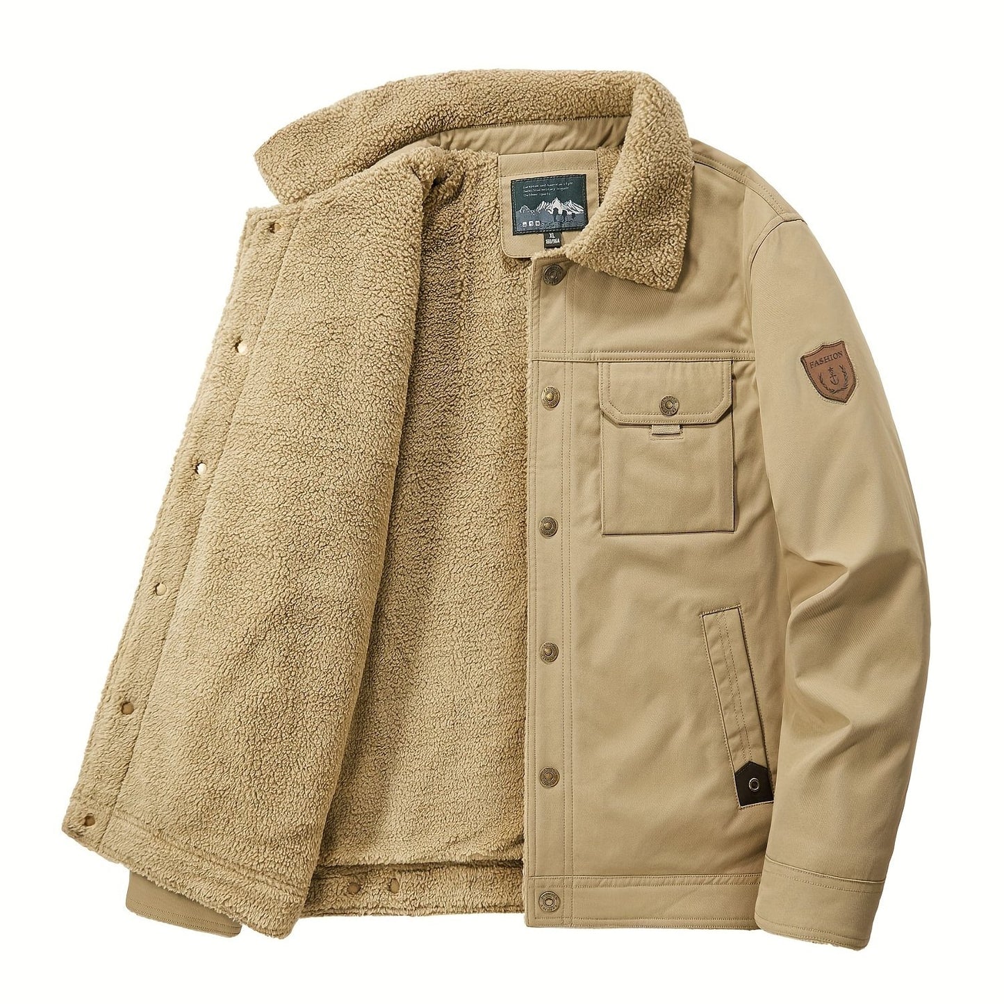 Men's Premium Fleece Windbreaker Jacket - Water-Resistant, Multi-Pocket, Lapel Collar, Casual, Breathable, Lightweight, Warm, and Comfortable for Fall and Winter Outdoor Activities, Hiking, Camping, and Daily Wear