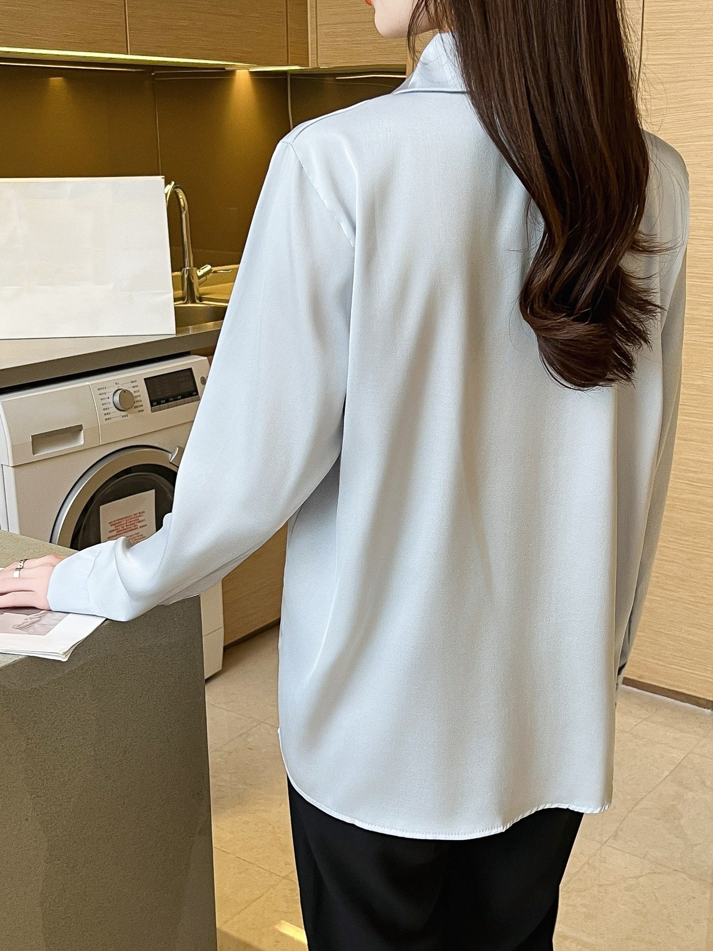 Womens Classic Solid Button Front Shirt - Flattering Long Sleeve Collar Design - Perfect for Work & Casual Office Wear - wardrobe Essential