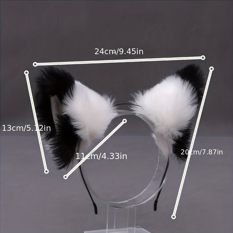 Single Faux Wool Cute Car Ears Headband - Soft, Fluffy, Color Matching, Sweet Style Dress Up Hair Accessories for Women and Female Cosplay, Anime Photo Props