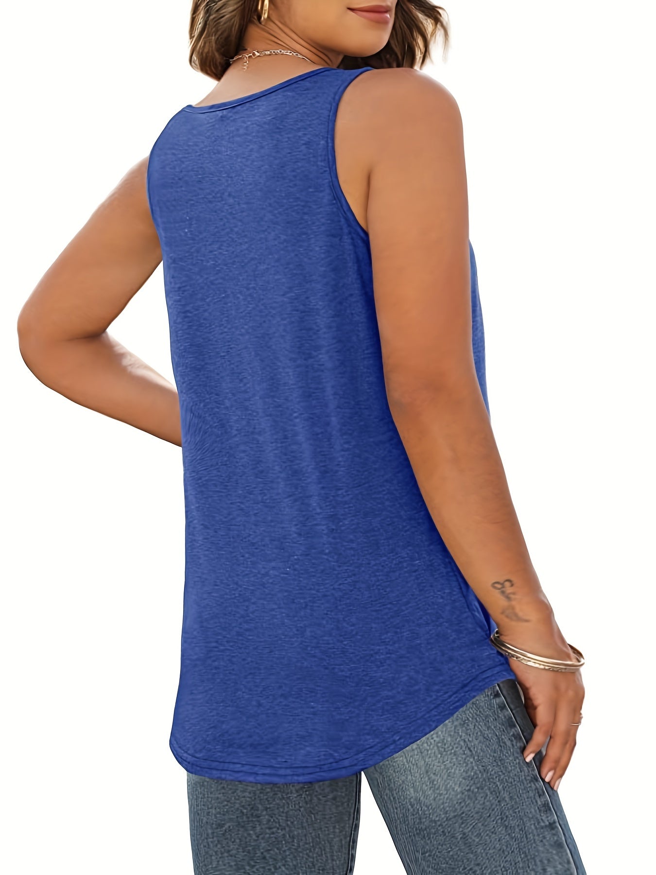 Plus Size Casual Tank Top, Women's Plus Plain Ruched Round Neck Medium Stretch Tank Top