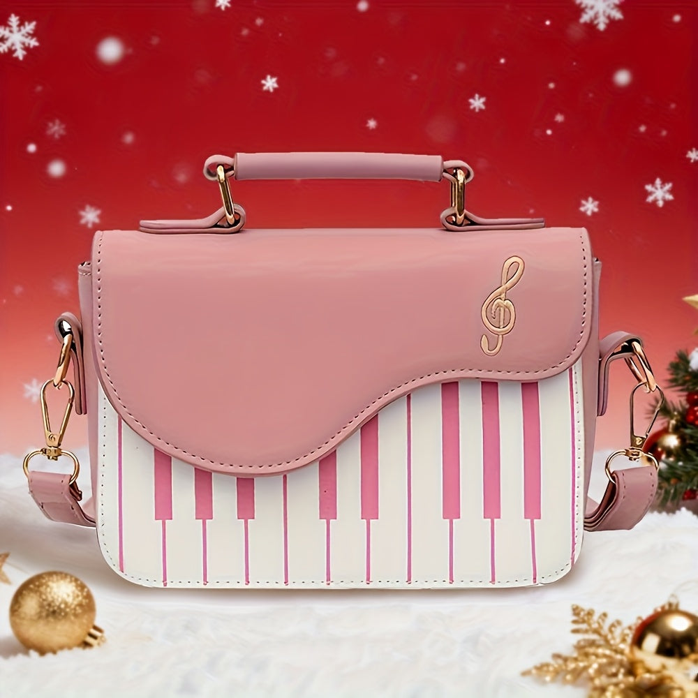 Women'S Piano Key Crossbody Bag - & Musical Note Design with Golden-Tone Hardware, Zipper Closure & Golden-Tone Hardware, Satchel Purse For Evening Events, Concerts, Casual Outings - Durable & Easy-clean, Concert Accessory, S