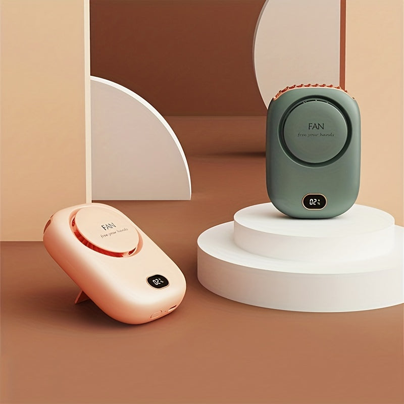 1pc, Portable USB Fan With Three-Speed Large Wind Adjustment, Waist-Hanging And Desktop Stand, Power Display, And Leafless Design