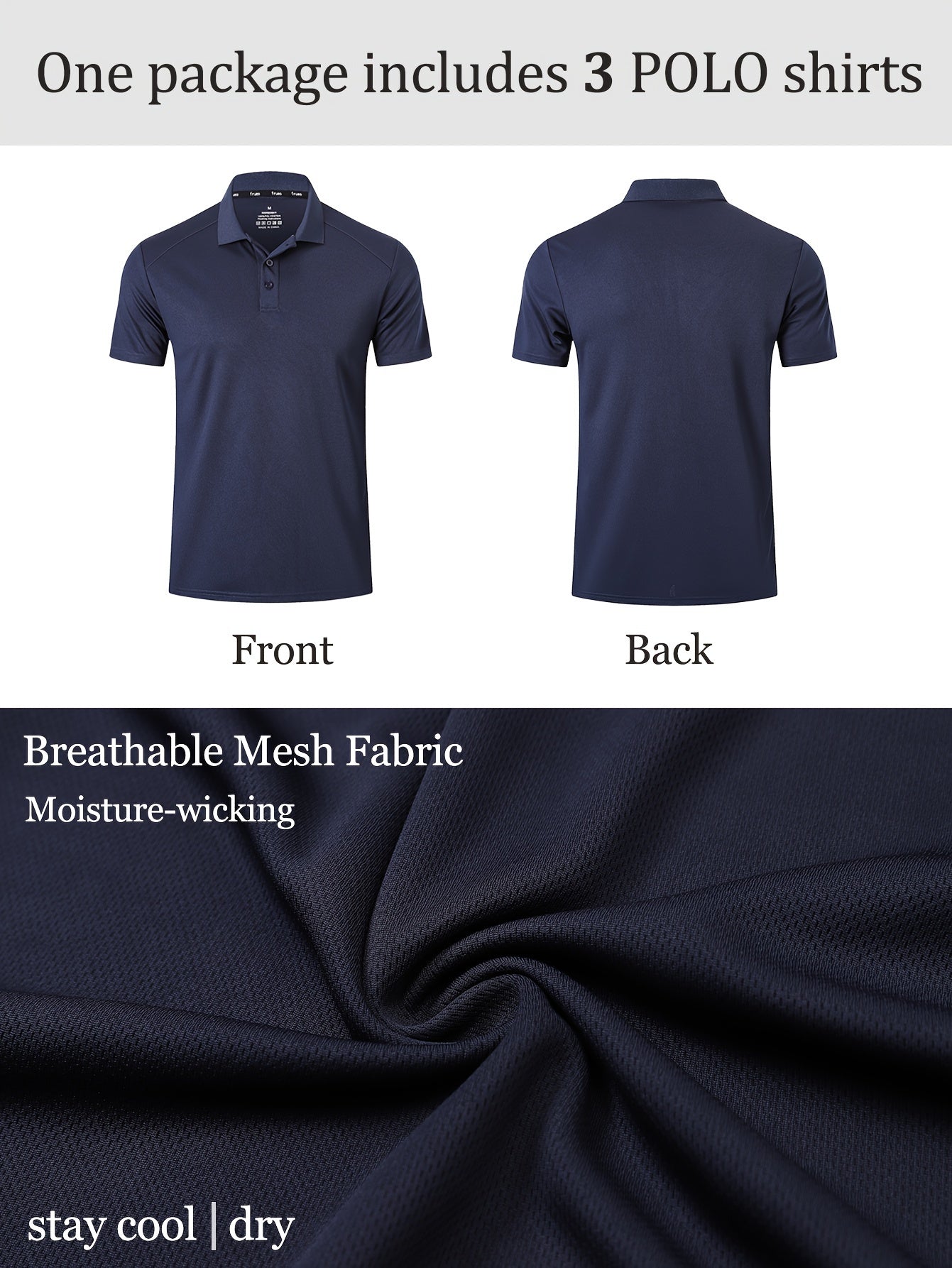 3 Pack Men'S Golf Polo Shirts Casual Short Sleeve Quick-Dry Athletic Solid Color Golf T-Shirt Moisture Wicking Shirts Tees Tops for Men