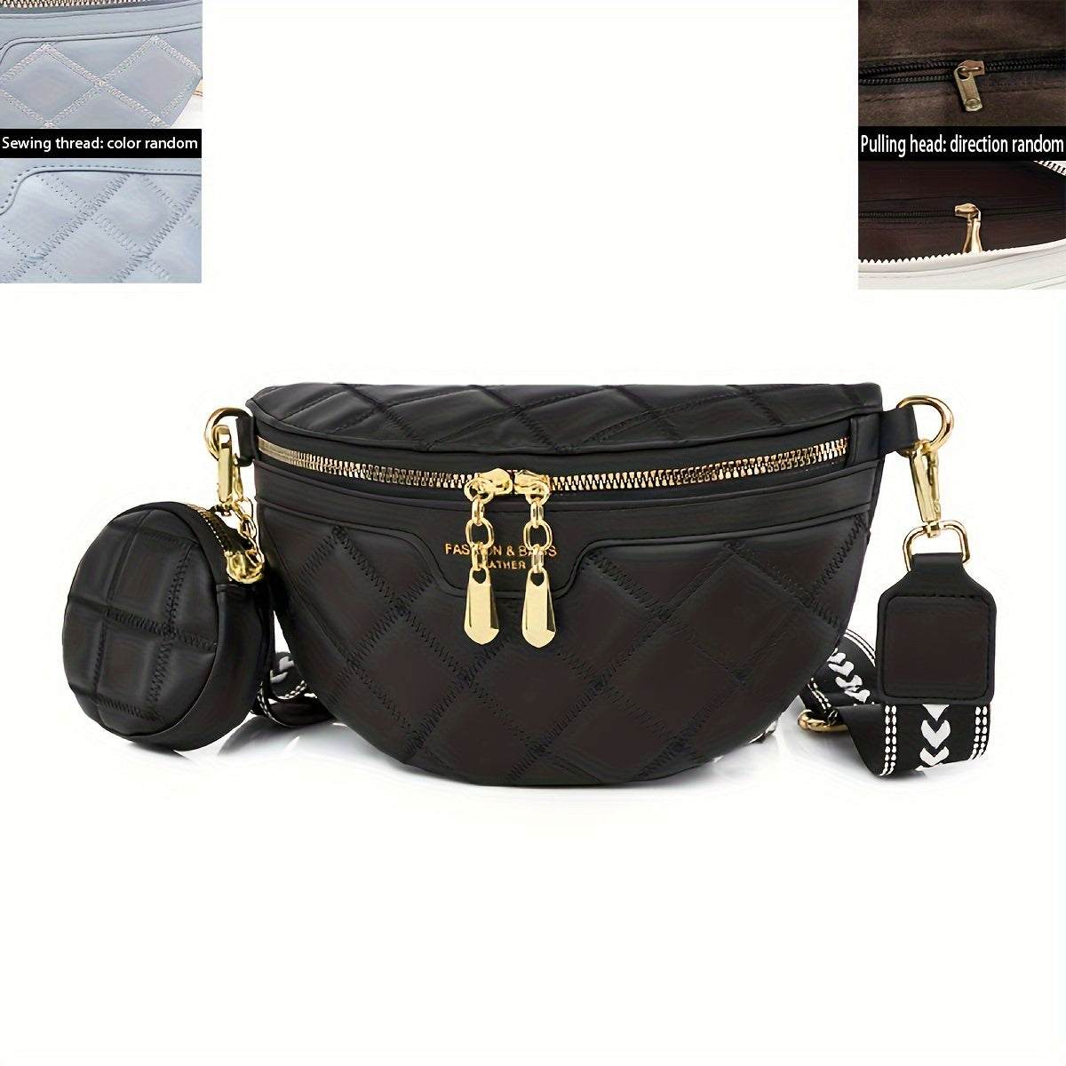 Argyle Quilted Belt Bag with Coin Purse, Trendy Travel Crossbody Bag, Women&Apos;S Faux Leather Chest Bag