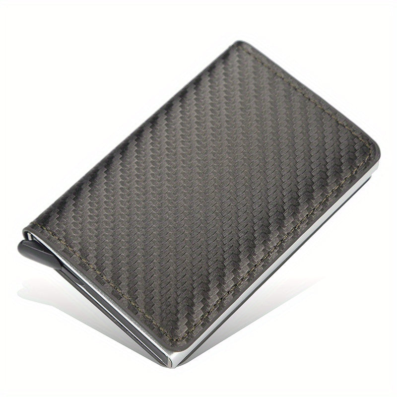 OBCREATOR Carbon Fiber RFID Blocking Wallet, Slim Metal Pop-Up Credit Card Holder, Aluminum Alloy, Non-Braided, Simple Style, Black, Minimalist Design for Men