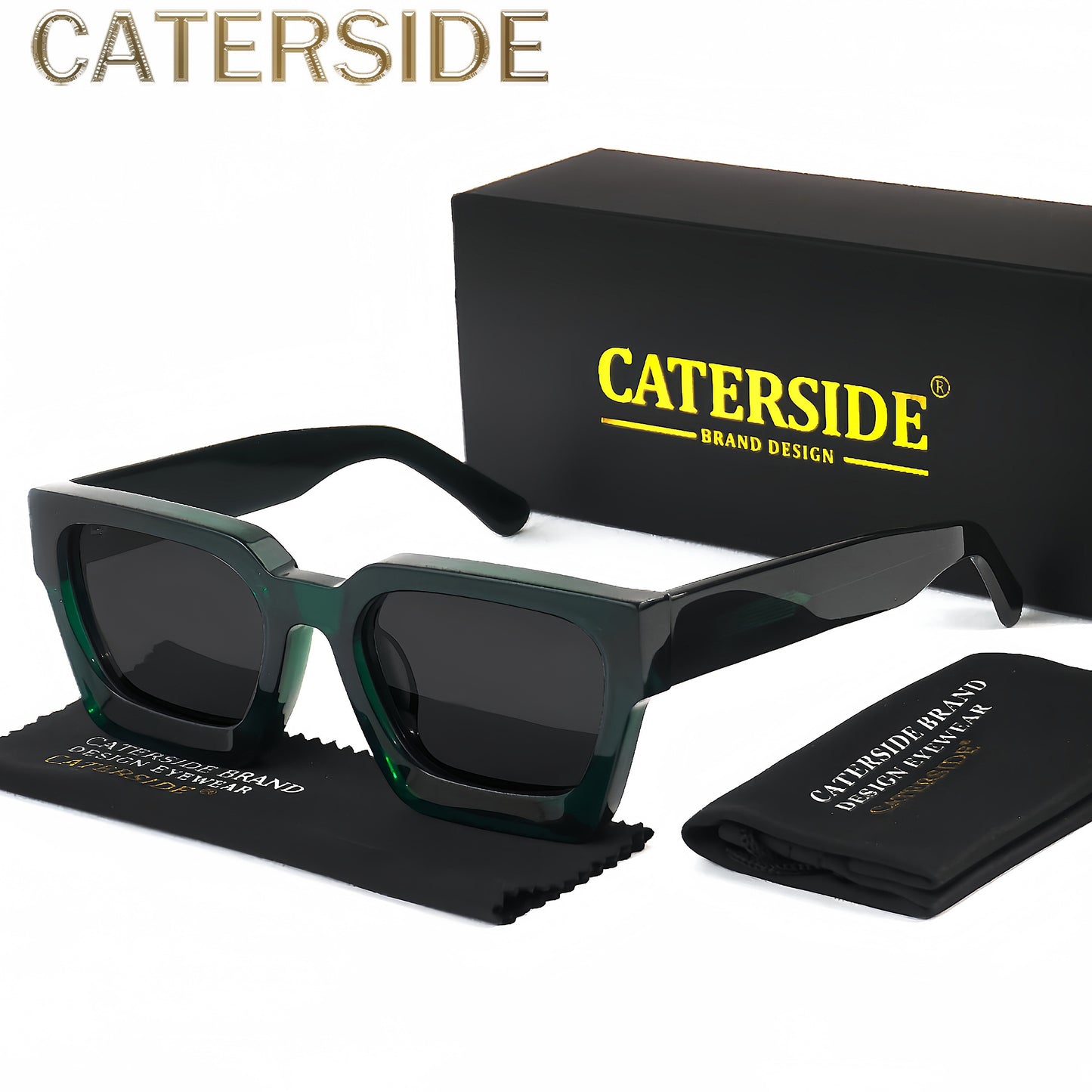 100% Acetate Square Men Fashion Glasses Classic Retro Polarized Driving Fishing Travel Beach Fashion Glasses for Male Female TAC Thick Crystal Eyeglasses Shade,Ideal Choice for Gifts with Business Full Package Set Case RC005