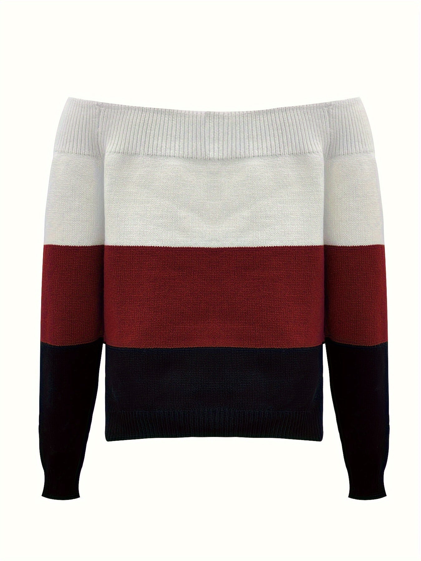 New Arrival Hot Selling Women's Sweater Fashion Off-the-Shoulder Color Block Trendy Pullover
