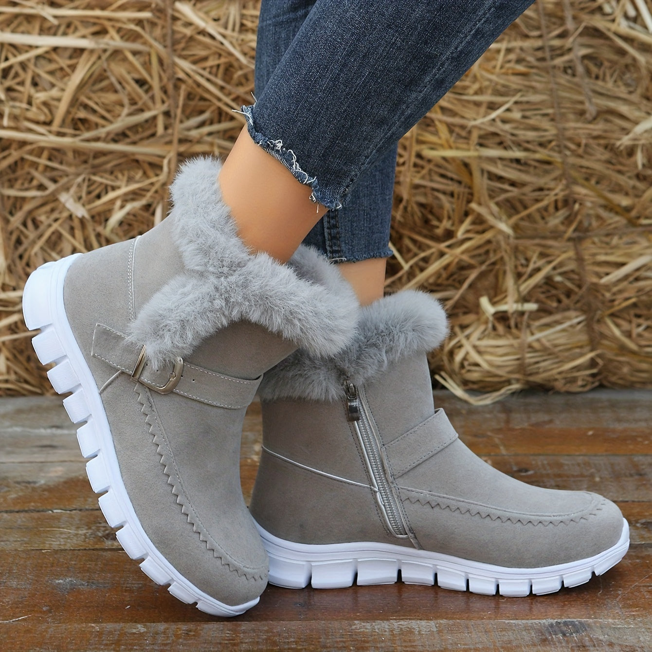 Cozy Velvet-Lined Snow Boots for Women: Easy Slip-On, Non-Slip, Warm & Stylish, with Side Zipper – Perfect for Winter
