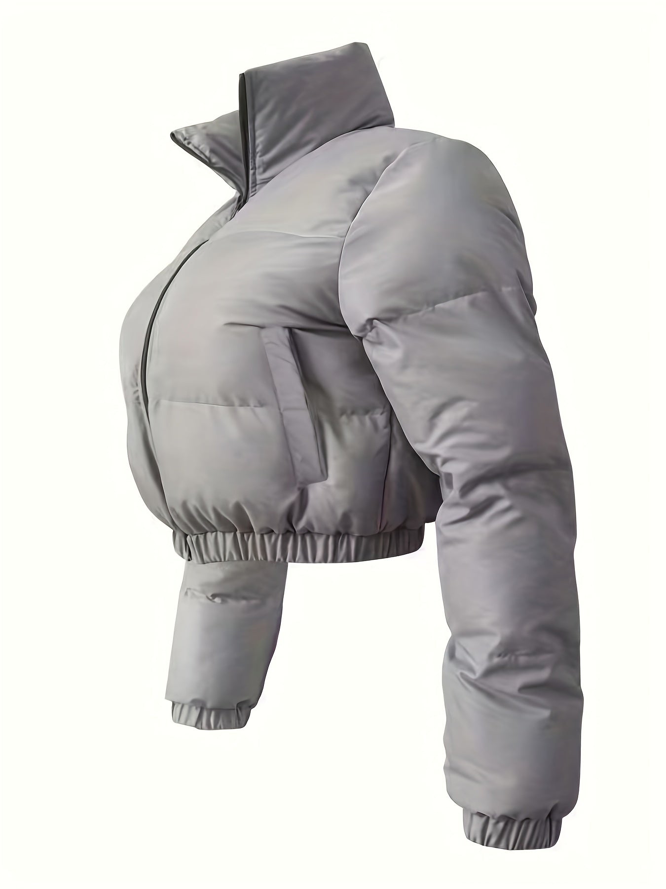 Zip Up Solid Parka, Casual Long Sleeve Winter Warm Outerwear, Women's Clothing