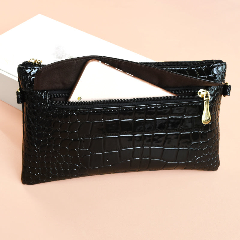 Fashion Croc Embossed Clutch Bag - Stylish Faux Leather Crossbody Coin Purse with Wristlet for Women