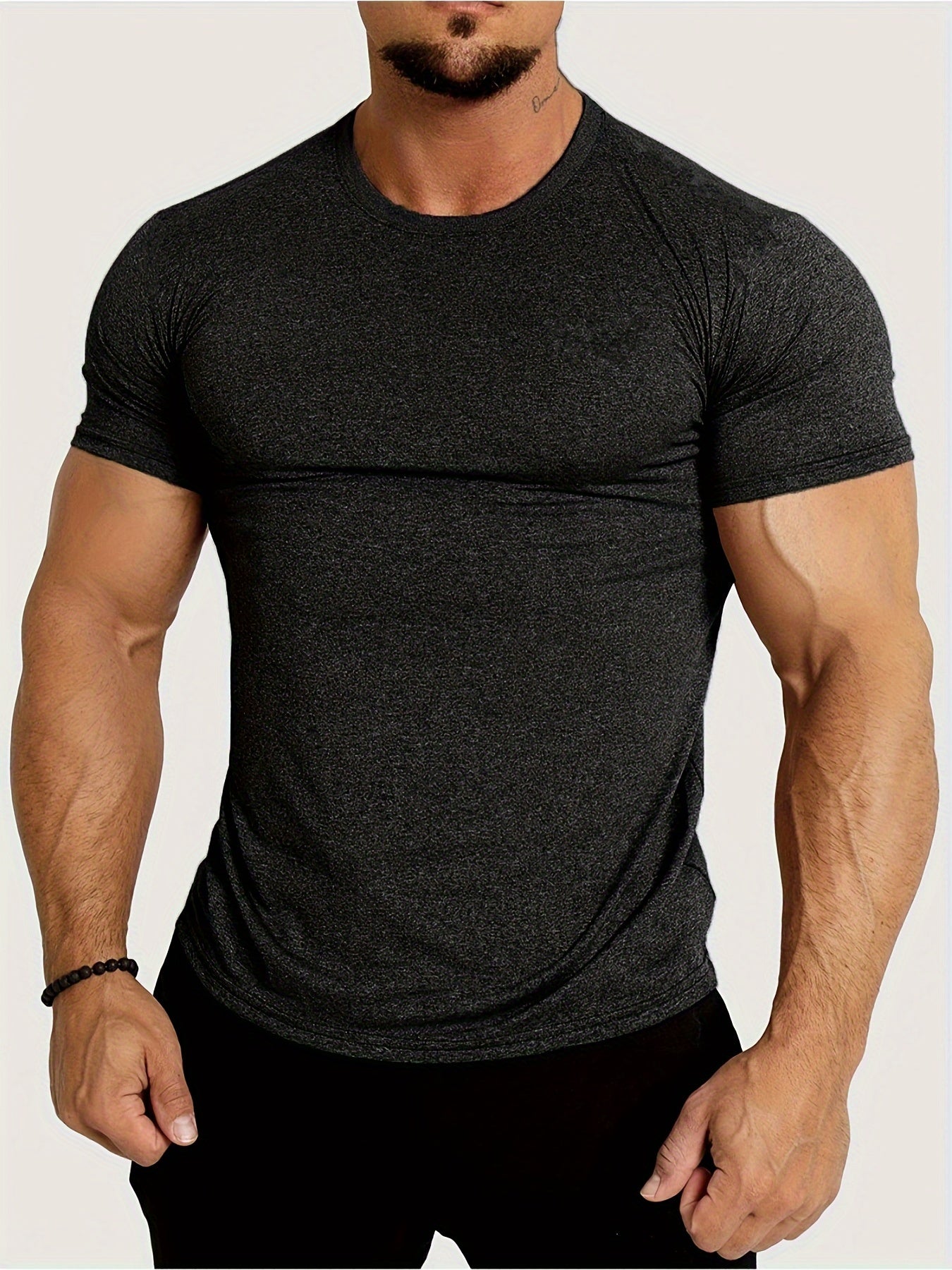 Summer Fitness Essential - Mens Quick-Drying, Breathable, Medium Stretch Polyester Short Sleeve Crew Neck T-Shirt for Sports and Casual Wear - Machine Washable, Perfect Gift for Him
