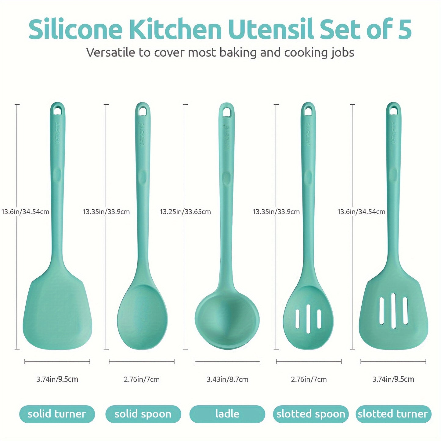 5pcs/set Cookware Set, 13.6in Silicone High Heat Resistant Kitchen Utensil, Cooking Tools Gadgets Set, BPA Free Non Stick Solid And Slotted Turner Spatula, Mixing Spoon, And Soup Ladle, For Home Kitchen And Restaurant, Kitche