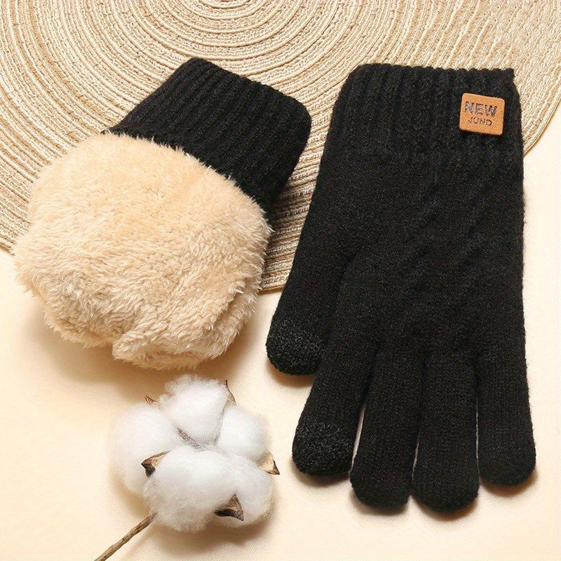 Thickened Double-layer Knitted Gloves Wholesale Plus Velvet Coldproof Warm Gloves Solid Color Touch Screen Gloves Short Elastic Gloves For Winter