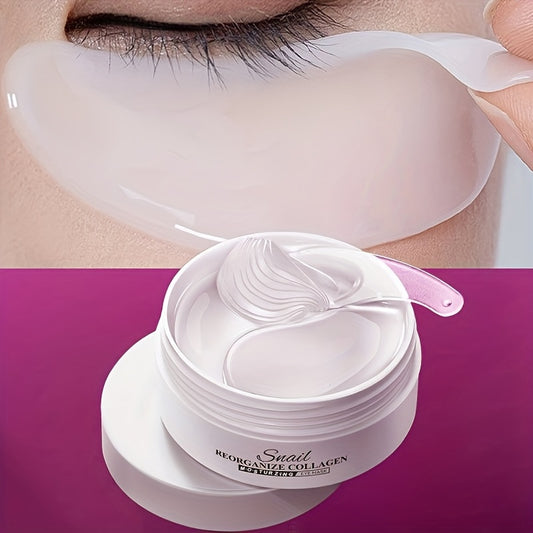 Snail Reorganize Collagen Eye Mask - Hypoallergenic, Moisturizing Eye Patch for All Skin Types, Glycerin-Enriched for Hydrating and Nourishing, 1 Box of 60pcs (30 Pairs), Allergy-Friendly Eye Care|Glycerin Enriched Mask|Hypoa