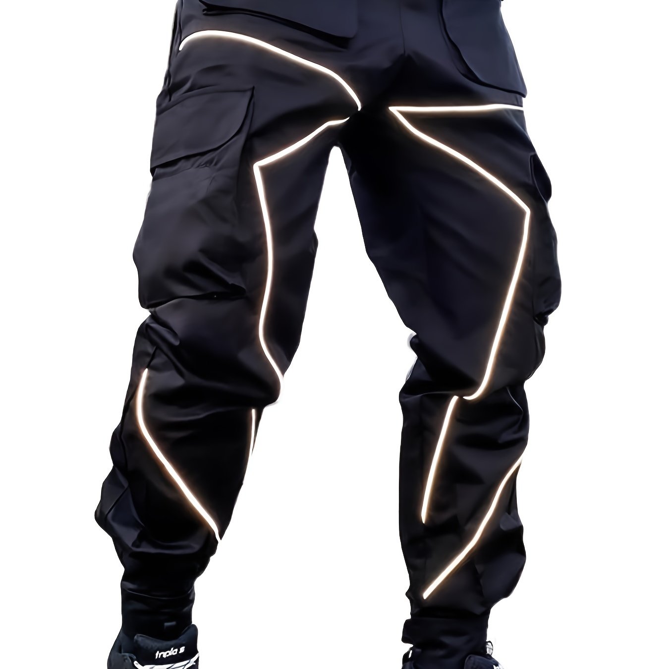 Mens Cargo Pants with High-Visibility Luminous Trim - Comfortable Casual Style for Outdoor Adventures - Spacious Multi Pockets & Adjustable Drawstring Waist - Perfect for Spring and Fall