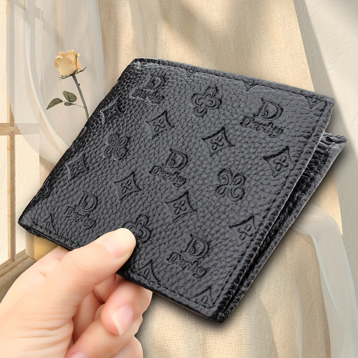 [Everyday Comfort] Baweisibinli Slim Black Leather Wallet for Men - Fashion Business Design with Multi-Card Slots & ID Window, Embossed Letter Pattern, Ideal Gift for Valentine's Day