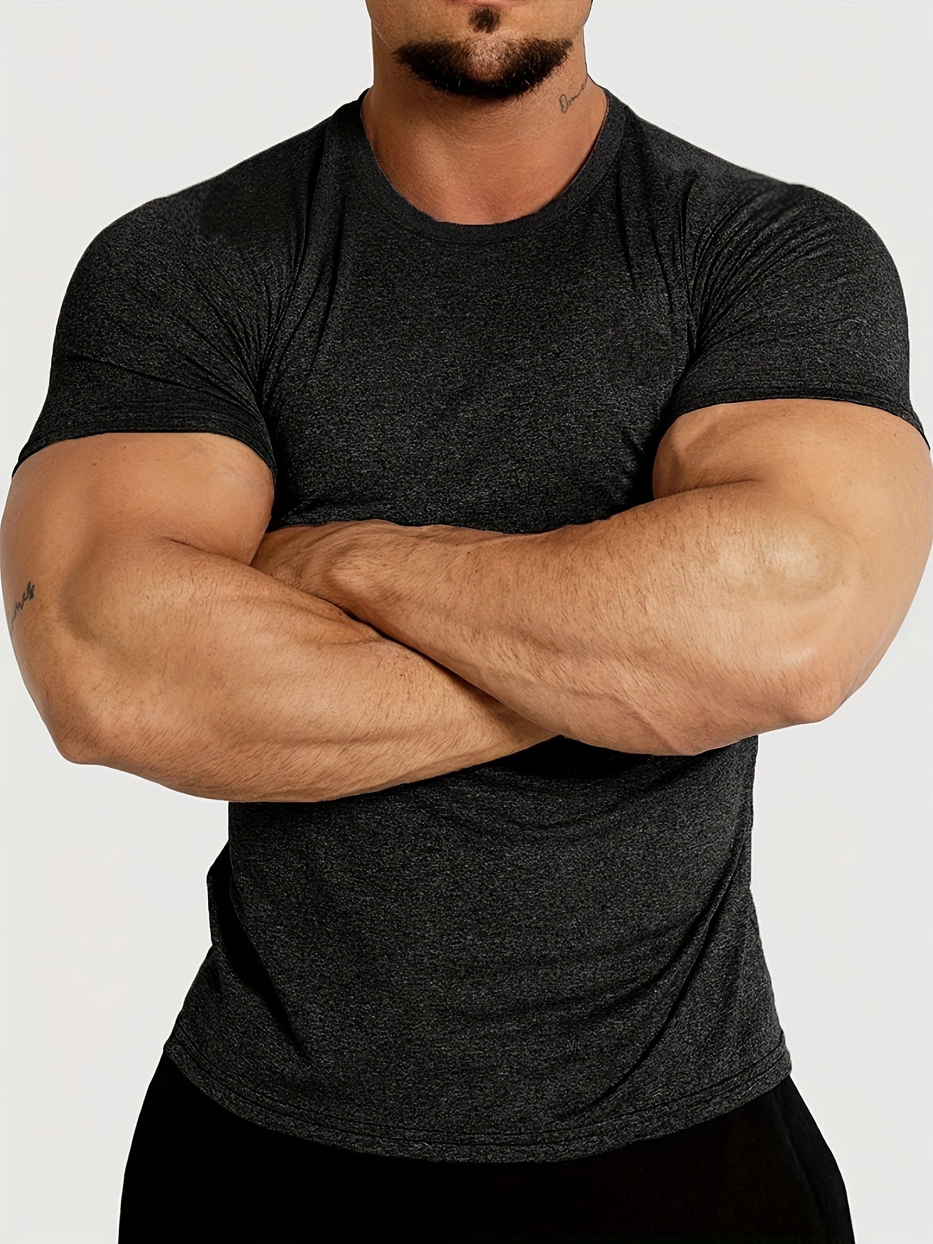 Summer Fitness Essential - Mens Quick-Drying, Breathable, Medium Stretch Polyester Short Sleeve Crew Neck T-Shirt for Sports and Casual Wear - Machine Washable, Perfect Gift for Him