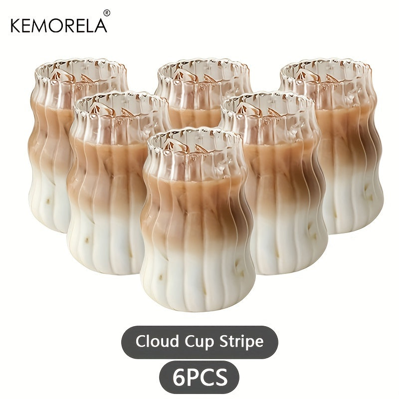 KEMORELA 4/6pcs, 17OZ Uniquely Shaped Beverage Glass, Wavy Transparent Water Mug, Iced Coffee Mugs, Adorable Drinking Vessels, Seasonal Drinkware, Household Kitchen Products 500ML
