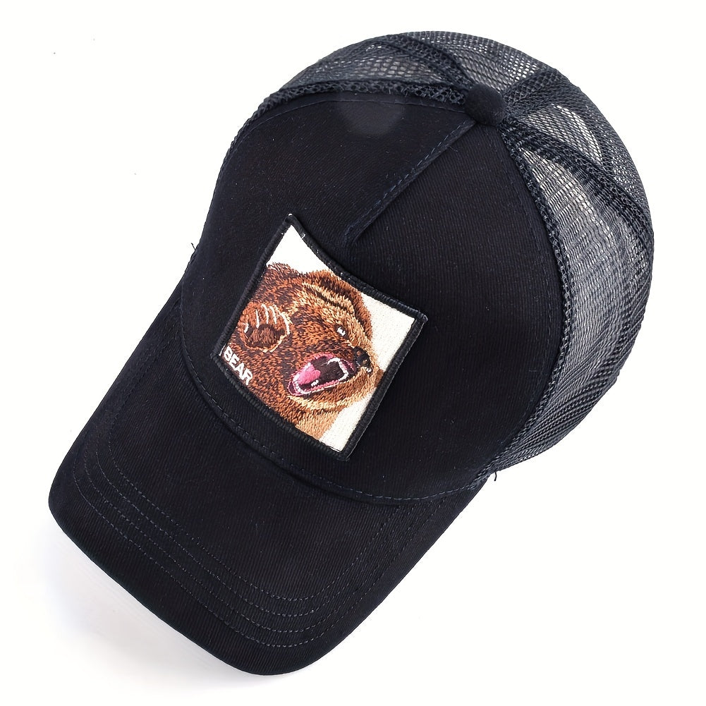 Trendy Bear Embroidered Baseball Cap - Fashionable Sunshade Hip-hop Cap for Men and Women - Breathable, Summer, Truck Driver, Duck Tongue Design, Unisex, Adjustable