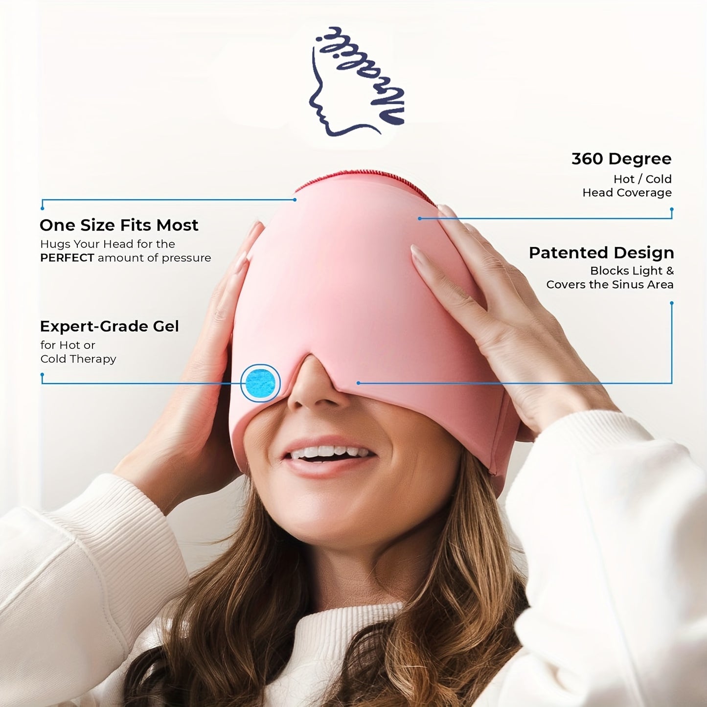 Headache Relief Cap, Migraine Ice Pack Mask Products, Women Cooling Gel Hat, Face Cold Compress Head Wrap for Her Stress. Great Birthday Gift for Mom, Sister, Grandma, Girlfriend, & Teacher