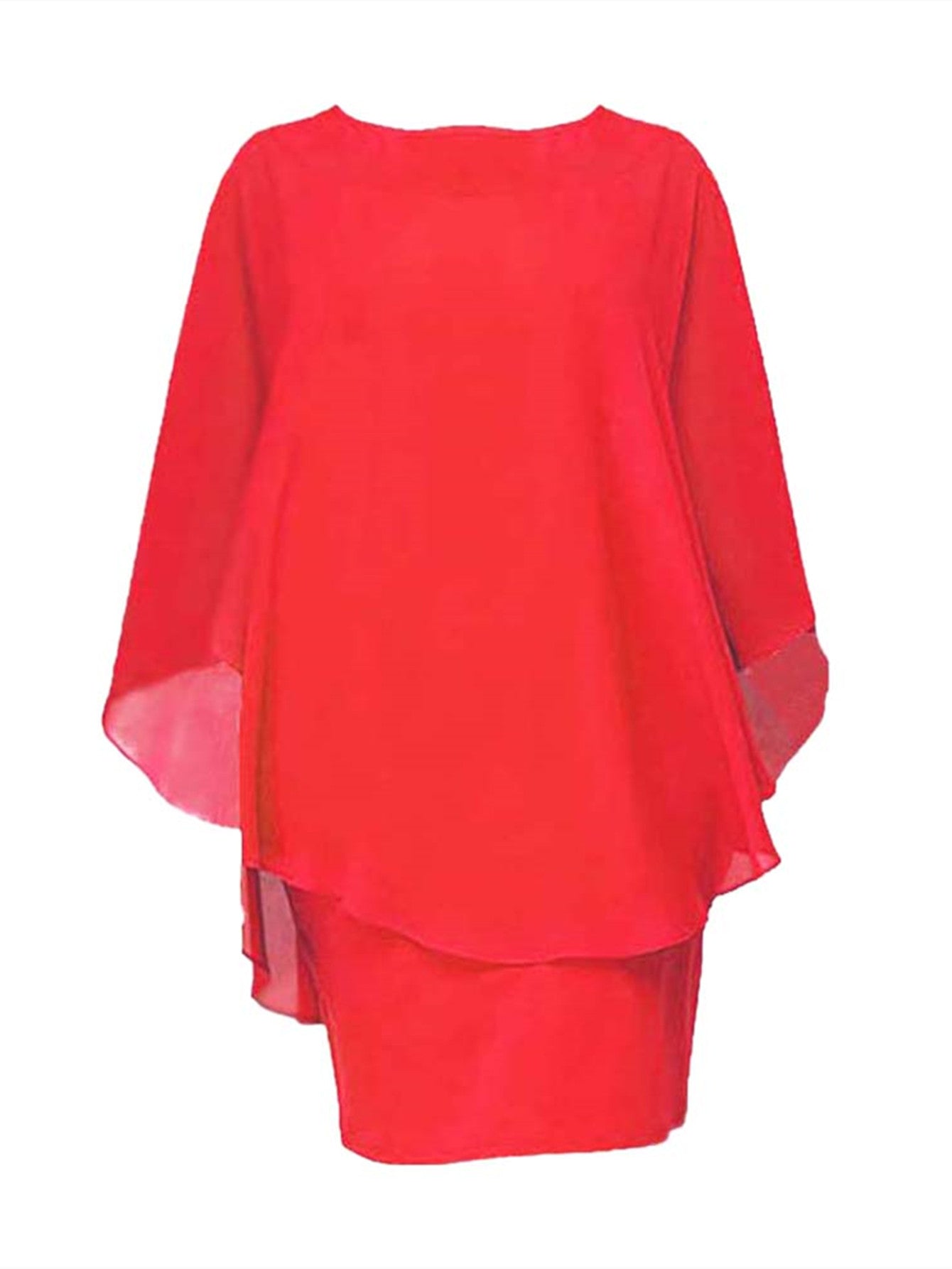 Plus Size, Plus Size Women's Classic Solid Color Cover-Up 2-in-1 Chiffon Dress