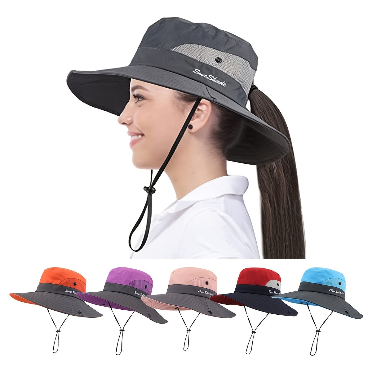 SUNYGOOG UPF Bucket Hat with Cooling Mesh & Ponytail Hole - Breathable Shield for Men & Women, Lightweight Wide Brim Outdoor for, Fishing, - Adjustable (Hand Wash/Dry Clean)
