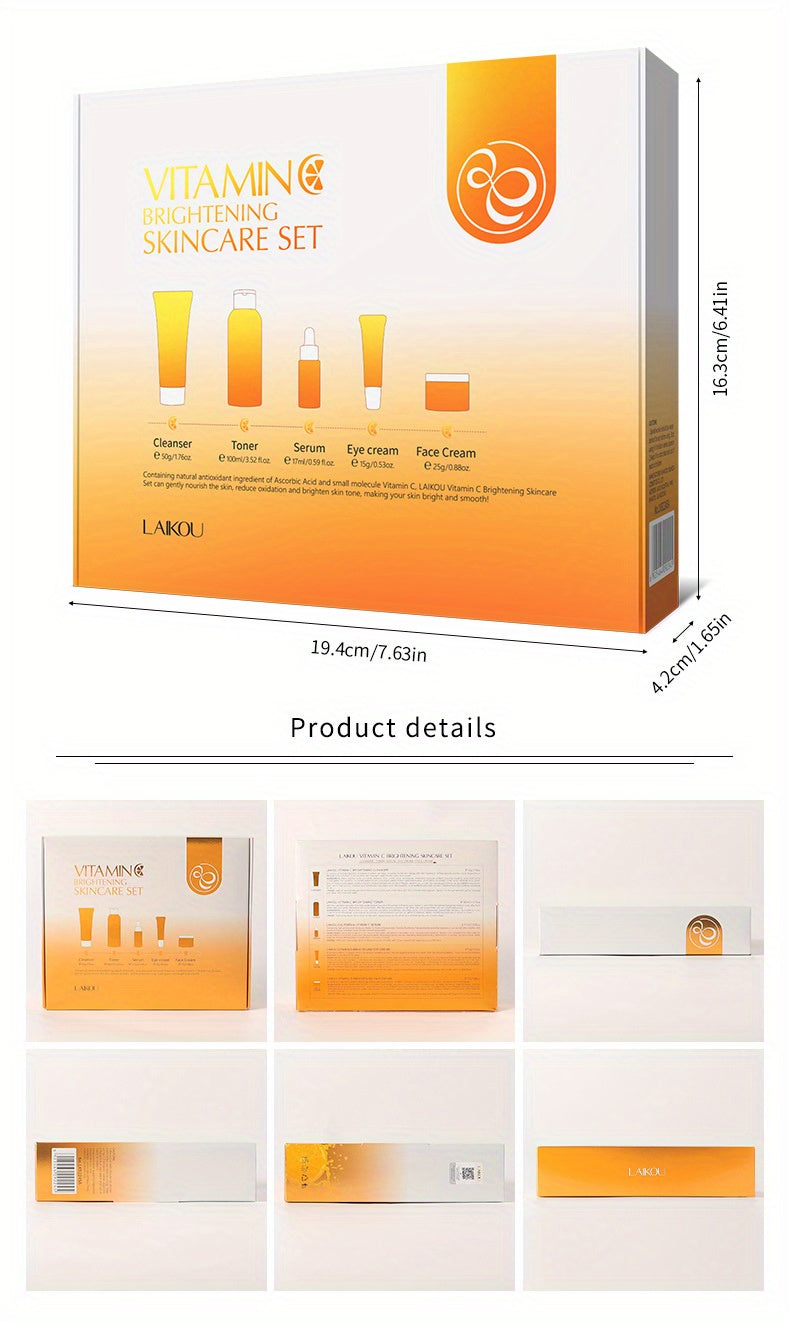 LAIKOU Vitamin C Series Skin Care Products Set 5 Piece Cleansing Skin Water Serum Eye Cream Essence Cream For Men And Women Daily Skin Care Gifts