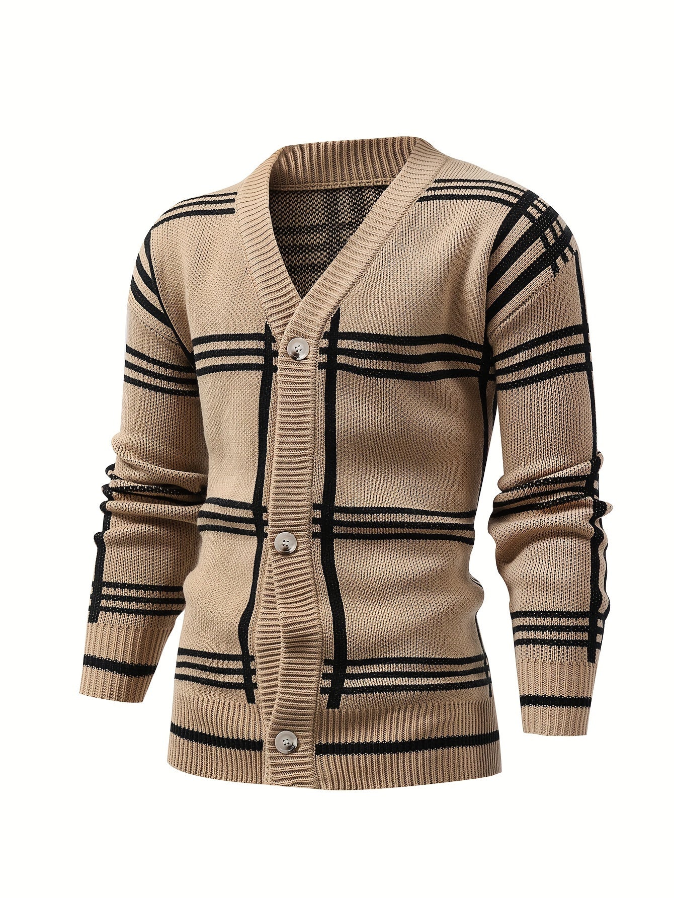 Mens Stylish Stripe Knit Cardigan - Comfortable Long Sleeve V Neck Top for Versatile Outdoor Wear - All-Season Fashionable Style