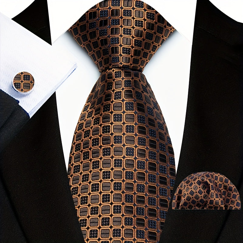 Three-Piece Gentlemans Accessory Set - Stylish Paisley Pattern Tie, Pocket Square, and Cufflinks - Perfect Gift Idea for Men on Special Occasions