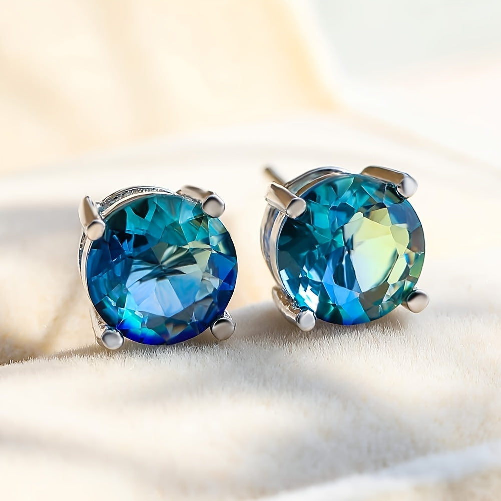 Sterling Silver Earrings, 925 - Boho Style Round Cubic Zirconia Earrings for Women and Teens, Anti-Allergy, Daily & Party Occasion, 1.7g, Everyday Earrings | Bohemian Style Earrings | Cubic Zirconia Earrings