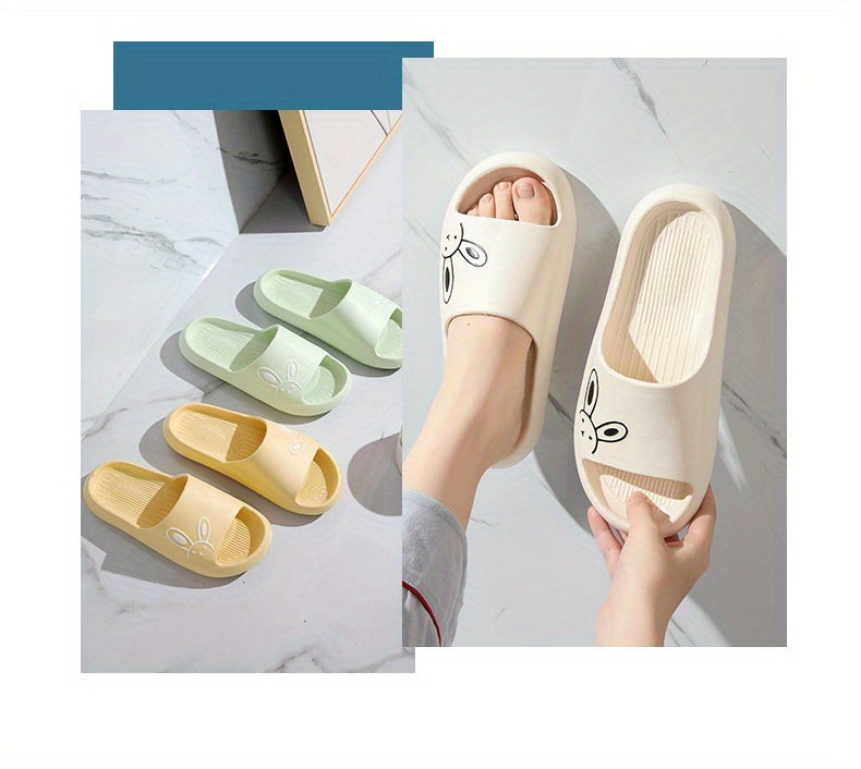 Ultra-Comfy Womens Kawaii Rabbit Pillow Slides - Soft Non-slip EVA Open Toe Slippers for Indoor Home Relaxation - Durable & Quick-dry Bathroom Slippers