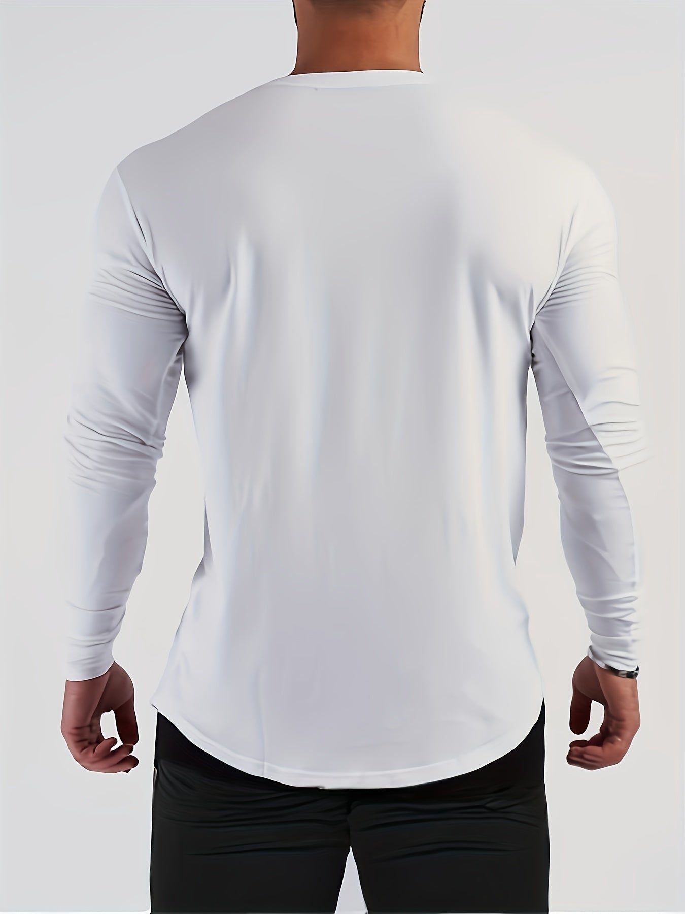 Mens Premium Solid Hue Slim Fit Long Sleeve Sports Shirt - Comfortable Crew Neck, Athletic for Fitness, Hiking & More - Versatile Top for Active Men