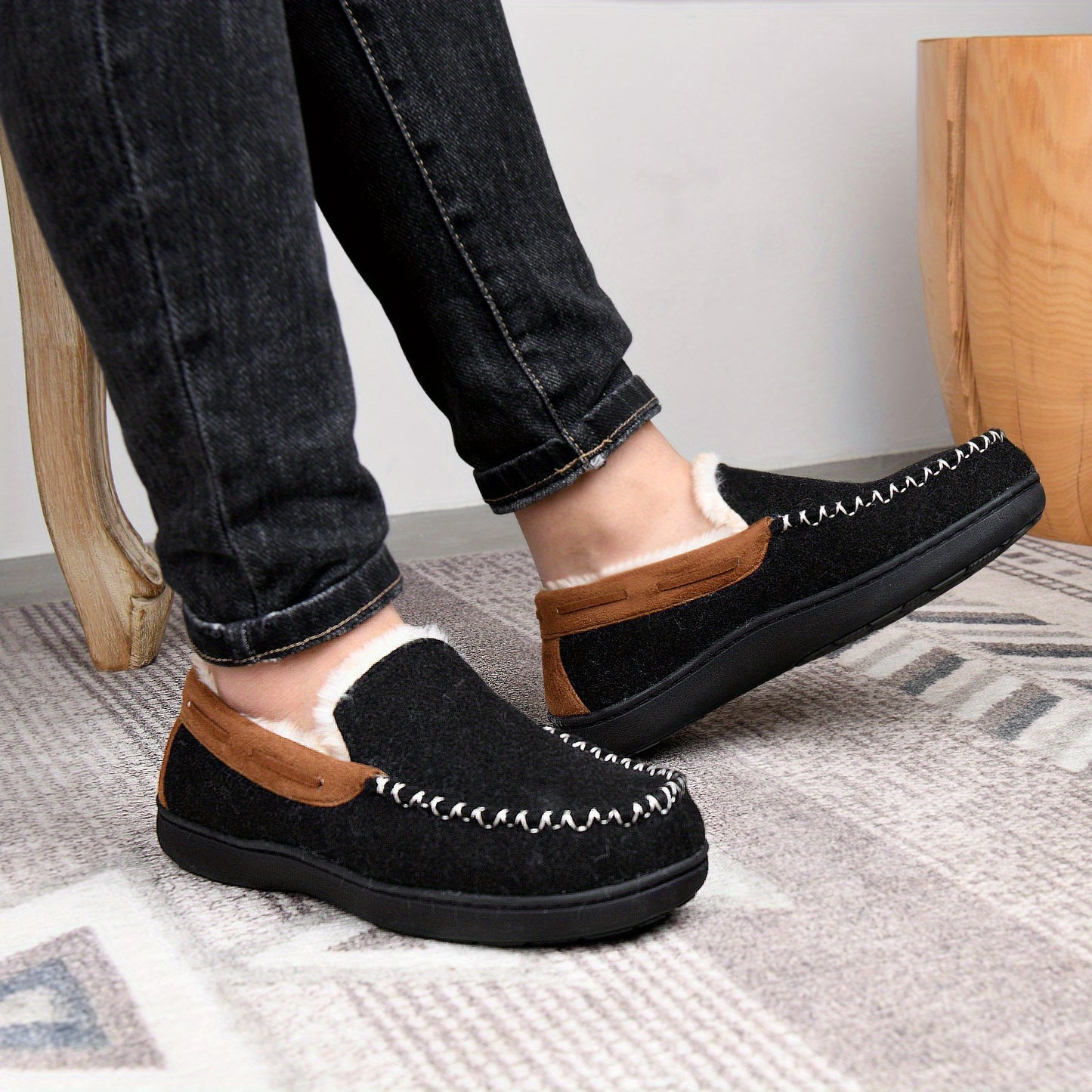 Moc Toe Home Slippers Soft Plush Cozy House Slippers Anti-skid Slip-on Shoes Indoor For Men Winter Shoes