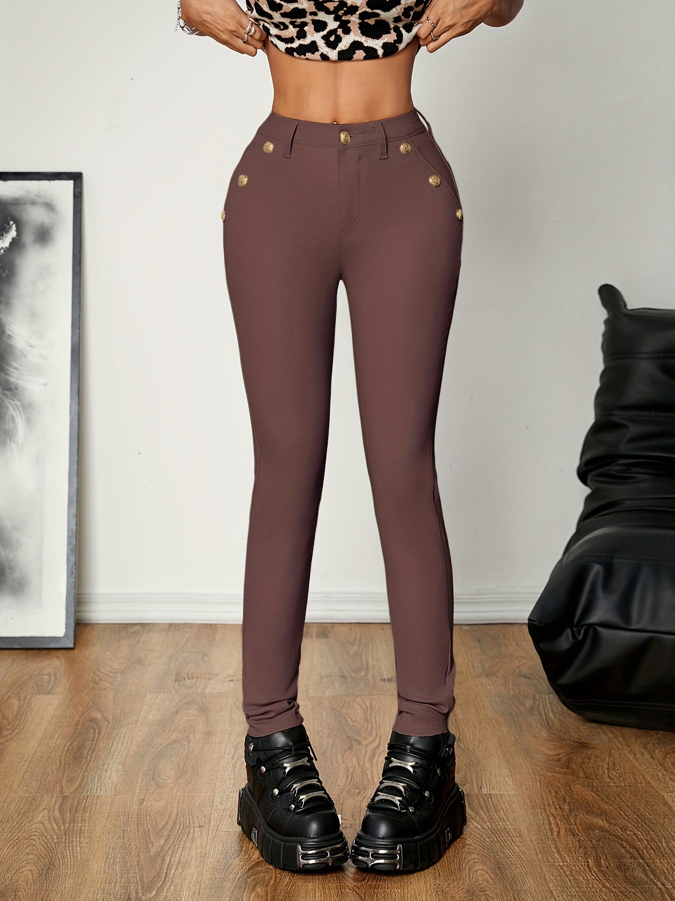 Women's PU Leather Coated Slim Fit Trousers, Sexy Skinny Denim Pants, All-Season Stretchy Jeans, Casual To Dressy Look, Spring/Summer/Autumn/Winter, Black Color